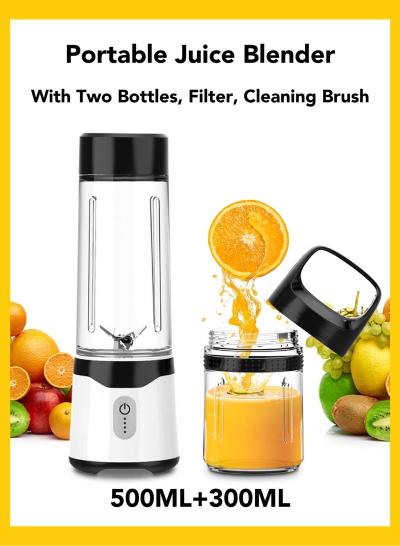 Oasis Casa 2-in-1 Personal Size Juice Blender Smoothie Maker with 500ML & 300ML Tritan To Go Bottle & Lid, 30s High Speed Portable Rechargeable Juicer Milkshake Maker for Kitchen Office Gym Travel - Image 1
