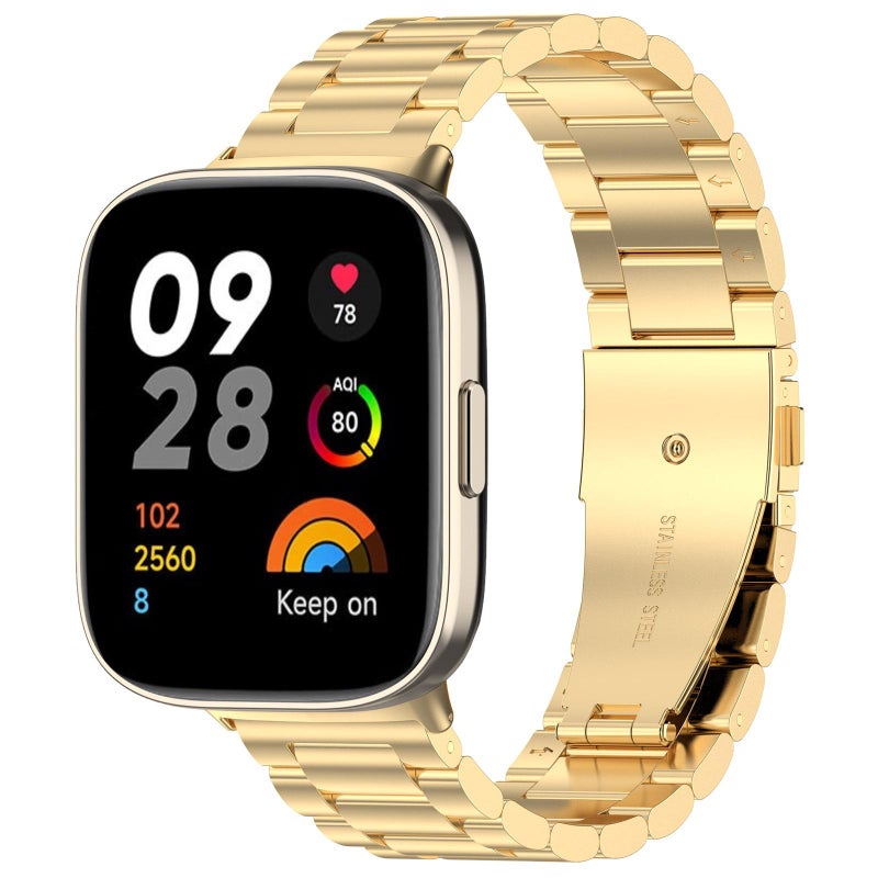 erorex For Redmi Watch 3 Three-Bead Stainless Steel Metal Watch Band(Gold) - Image 1