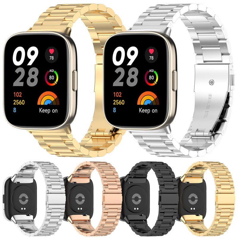 erorex For Redmi Watch 3 Three-Bead Stainless Steel Metal Watch Band(Gold) - Image 4