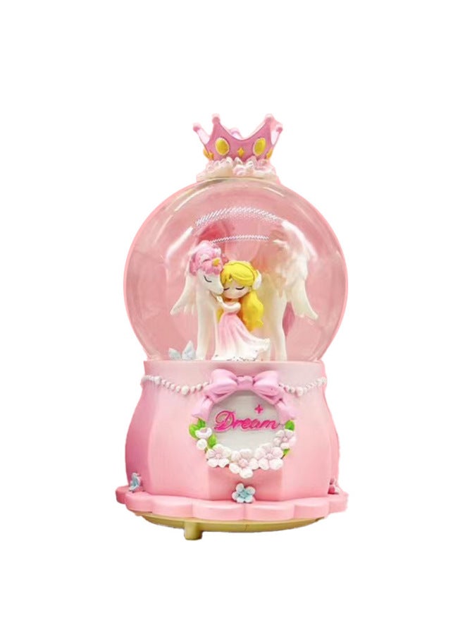 Creative Trendy Play Kummi Music Box Crystal Ball Luminous Music Box Children's Music Box Boys And Girls Student Gifts-Color:2433 Powder-Size:Large Size 100 Internal Turns + Lanterns Snow + Music - Image 1