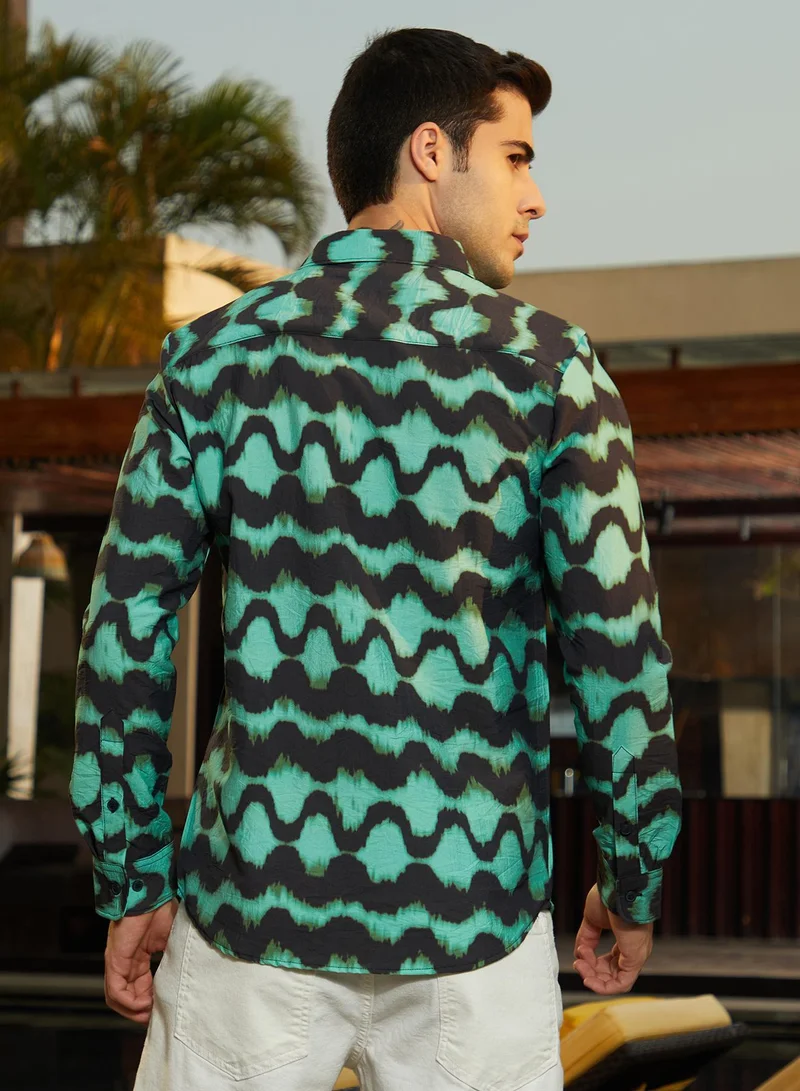 CAHOOT  Men's Jungle Green Spiral-Strokes Shirt for Men | Best Price UAE