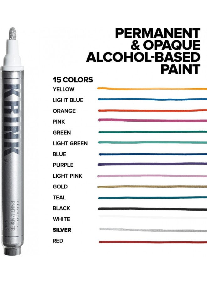 Krink K-42 Silver Paint Marker - Vibrant and Opaque Fine Art Paint Pen for Any Surface - Permanent Marker with Alcohol-Based Paint for Metal Glass Paper Painted Surfaces and More - Image 4