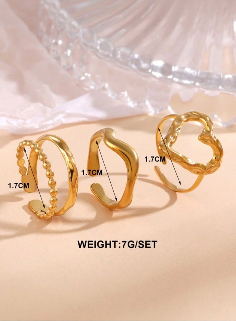 إيكوال طقم خواتم نسائي مكون من ثلاثة خواتم من الاستانلس ستيل باللون الذهبي - Image 3