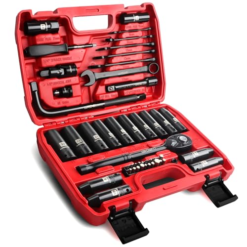 LLNDEI 12 Dr Ratchet Impact Socket Wrench SetDeep Sockets824mmSpark Plug Socket1621mm49PCS CRV Metric With Combination Wrenches 817mm - Image 3