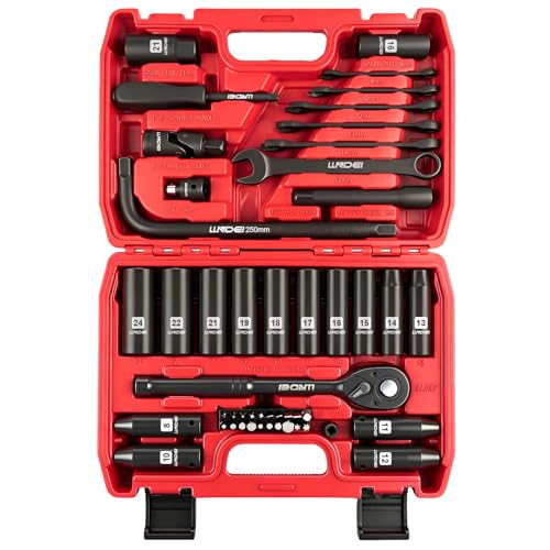 LLNDEI 12 Dr Ratchet Impact Socket Wrench SetDeep Sockets824mmSpark Plug Socket1621mm49PCS CRV Metric With Combination Wrenches 817mm - Image 1