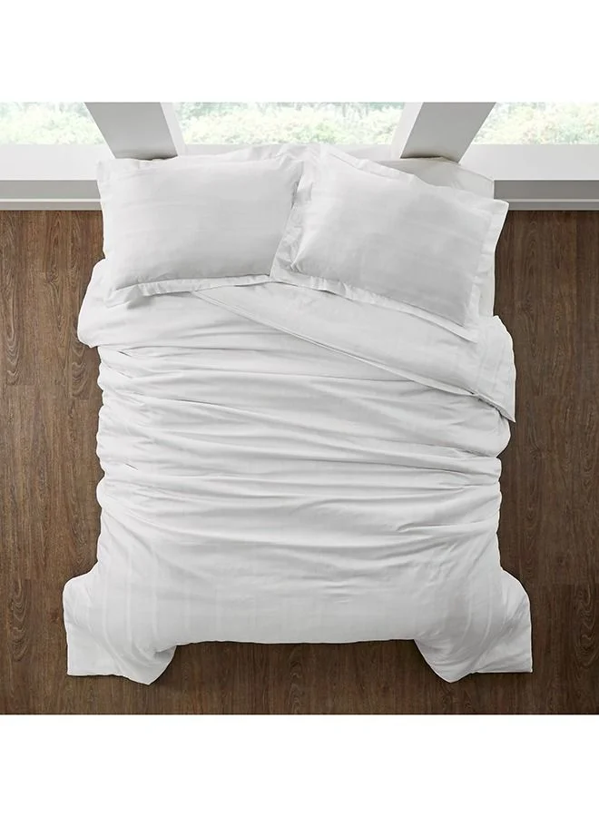 Donetella 3-Piece Hotel Style Duvet Cover 100% Cotton 300 Thread Count Hotel Satin Striped King Size (Without Insert)White