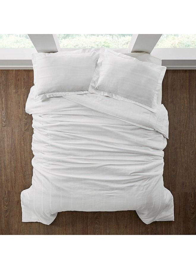 Donetella 3-Piece Hotel Style Duvet Cover 100% Cotton 300 Thread Count Hotel Satin Striped King Size (Without Insert)White  - Image 1