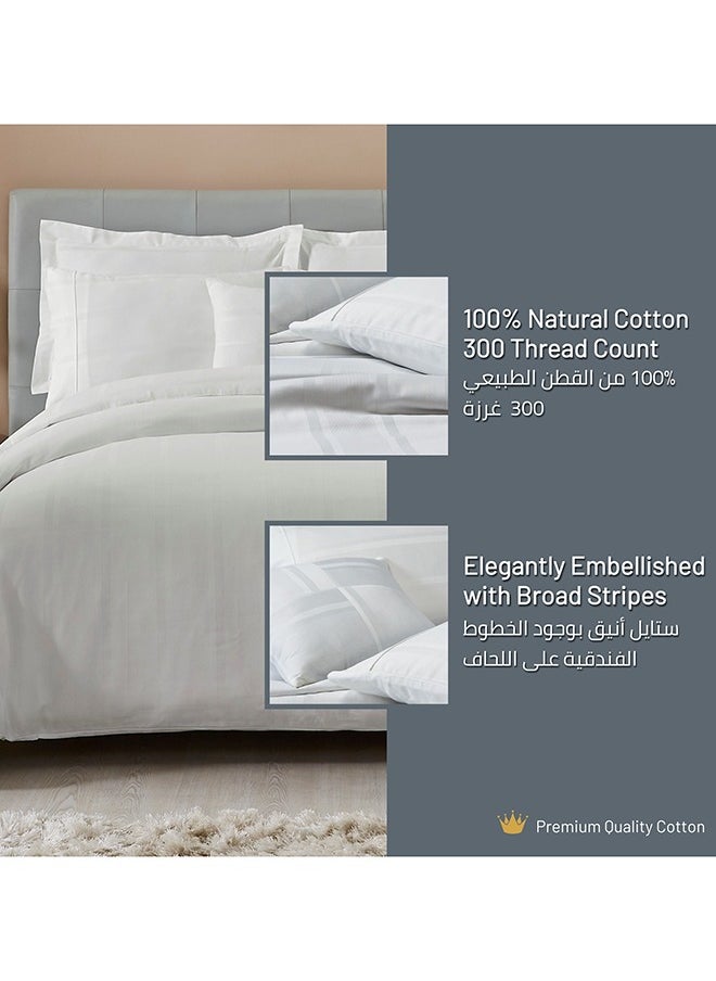 Donetella 3-Piece Hotel Style Duvet Cover 100% Cotton 300 Thread Count Hotel Satin Striped King Size (Without Insert)White  - Image 5