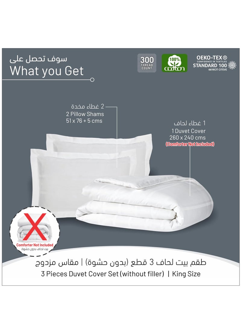 Donetella 3-Piece Hotel Style Duvet Cover 100% Cotton 300 Thread Count Hotel Satin Striped King Size (Without Insert)White  - Image 3