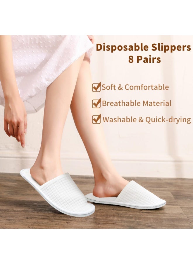 كوفوز 8 أزواج حذاء سبا غير انزلاق حذاء قابل للتصرف قابل للغسيل قابل لإعادة الاستخدام إصبع القدم مغلق فندق حذاء القطن المخملي فندق حذاء الوافل للنساء الرجال حمام داخلي غرفة نوم السفر العروس ، 6/12 الاتحاد الأوروبي - Image 4