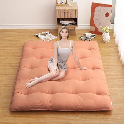 Deevine Craft Quilt Cotton Floor Bed Mattress, Foldable,Rollable Movable Single Bed Comfort Gadda 1 Sleeping Capacity, S Quilted Design (Orange, Single Bed 72X30X5 Inches) - Image 1