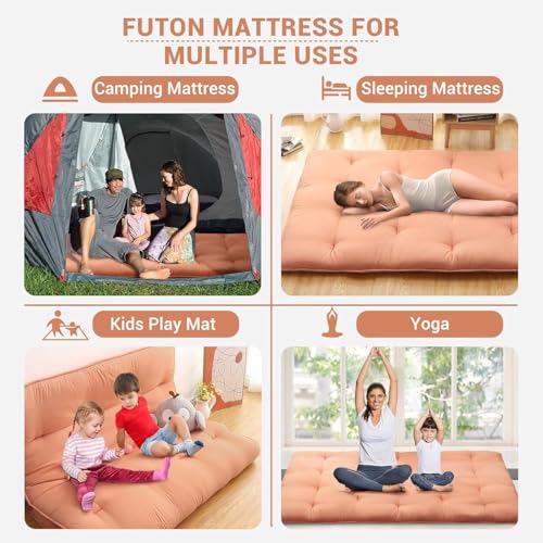 Deevine Craft Quilt Cotton Floor Bed Mattress, Foldable,Rollable Movable Single Bed Comfort Gadda 1 Sleeping Capacity, S Quilted Design (Orange, Single Bed 72X30X5 Inches) - Image 4