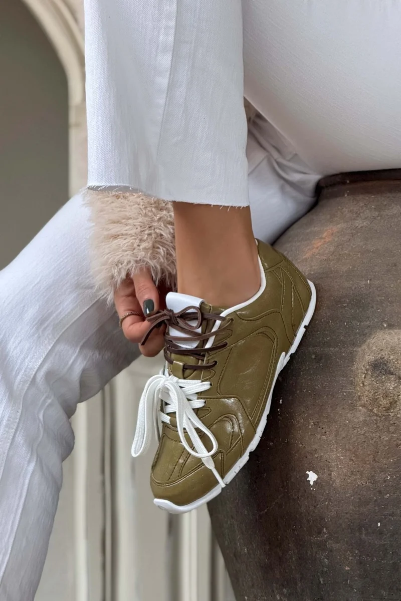 Nişantaşı Shoes Fabian Light Green Matte Flat Sole Women's Lace-Up Sports Shoes
