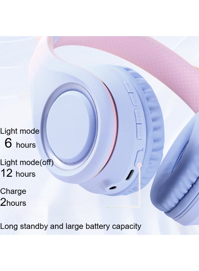 جليرو سماعات رأس بلوتوث بتصميم أذن قطة مع ميكروفون للأطفال والكبار، إضاءة LED لاسلكية، جودة صوت عالية الدقة، سماعات رأس مزودة بتحكم في مستوى الصوت لأجهزة iPhone/iPad/الكمبيوتر المحمول/الكمبيوتر الشخصي - Image 5