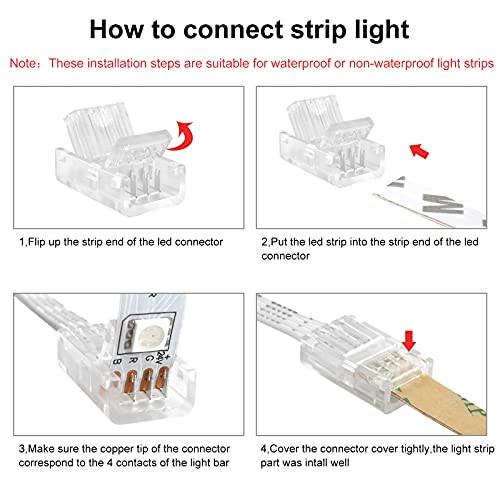 RGBZONE 4 Pin 10mm LED Strip Connector Kit 32.8ft 4 Pin RGB Extension Wire and 5 Pcs 4 Pin LED Strip to Wire Connectors for 10mm IP20/IP65 5050 3528 SMD RGB LED Strip Light - Image 2
