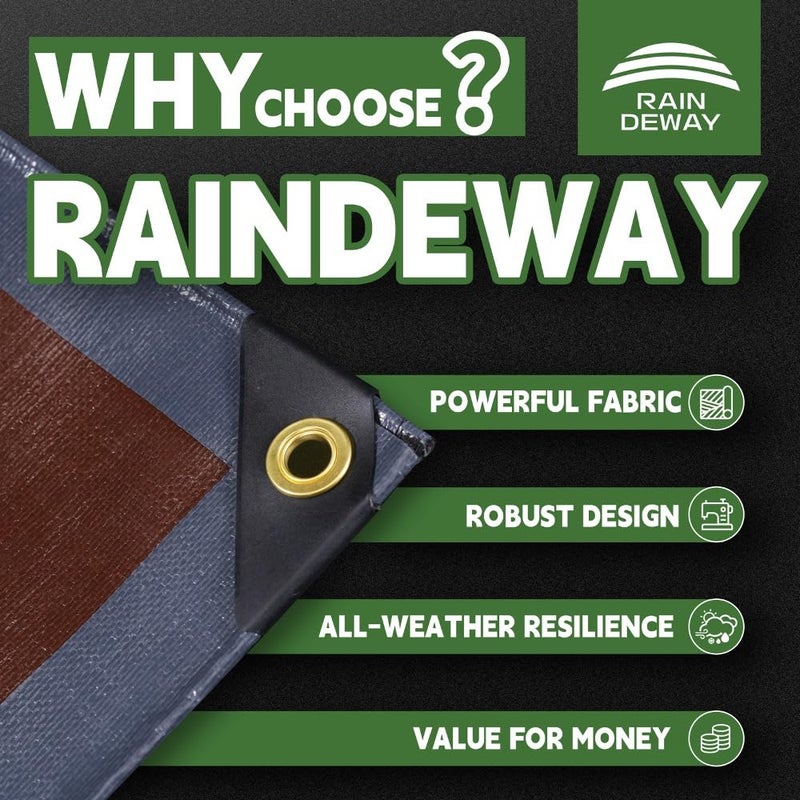 Raindeway 4X6 Feet Super Heavy Duty Tarp 18 Mil  Uv Resistant  Weatherproof  Multipurpose Waterproof Poly Tarp With Grommets And Reinforced Edges  Brown/Gray Tarp - Image 2