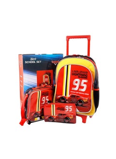Disney PIXAR Cars 3 in 1 School Set, 16 Inch Trolley Bag with Lunch Bag and Pencil Case 
