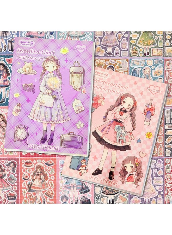 فنبلاست كتاب ملصقات فن بلاست كاواي - 40 ورقة/800 ملصق، ملصقات زخرفية على الطراز الياباني، ملصقات كاواي ذاتية اللصق على الطراز الكوري، ملصقات بطابع كرتوني للفتيات (أرجواني-خوخي) - عبوة من قطعتين - Image 1
