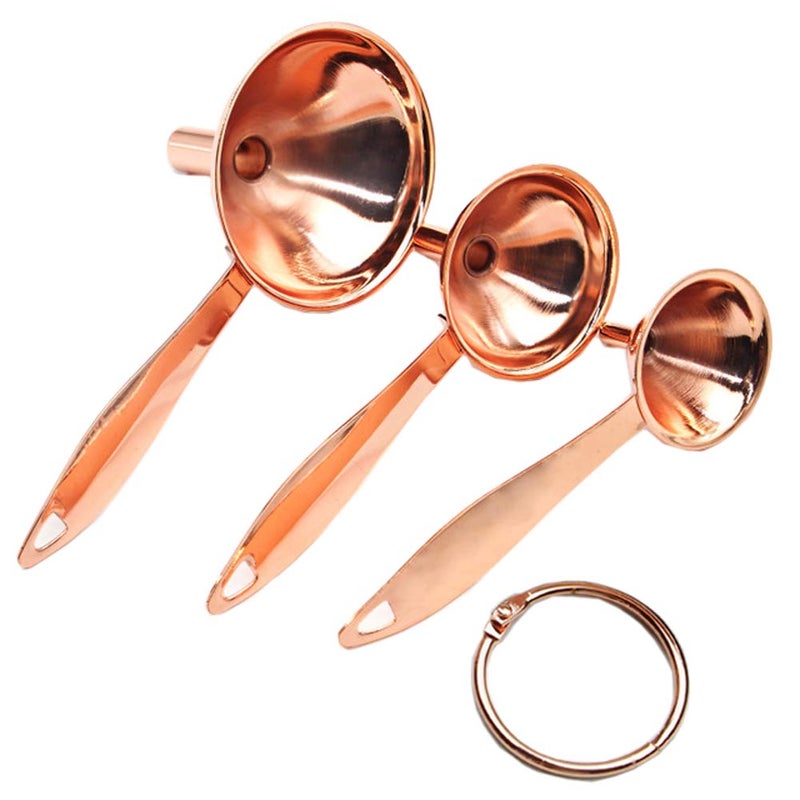 lasenersm Set of 3 Stainless Steel Funnels with Long Handles Filling Funnel Kitchen Funnels Use for Transferring Oils Liquid Dry Ingredients Powder RoseGold