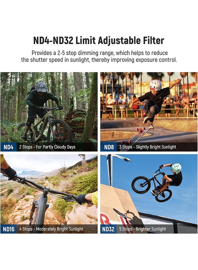 نيوير فلتر NEEWER متغير ND4-ND32 متوافق مع GoPro 9 10 11 12 13، فلتر ND متغير 2-5 توقفات مع زجاج بصري عالي الدقة متعدد الطبقات وإطار نحيف، بدون نمط X - Image 3