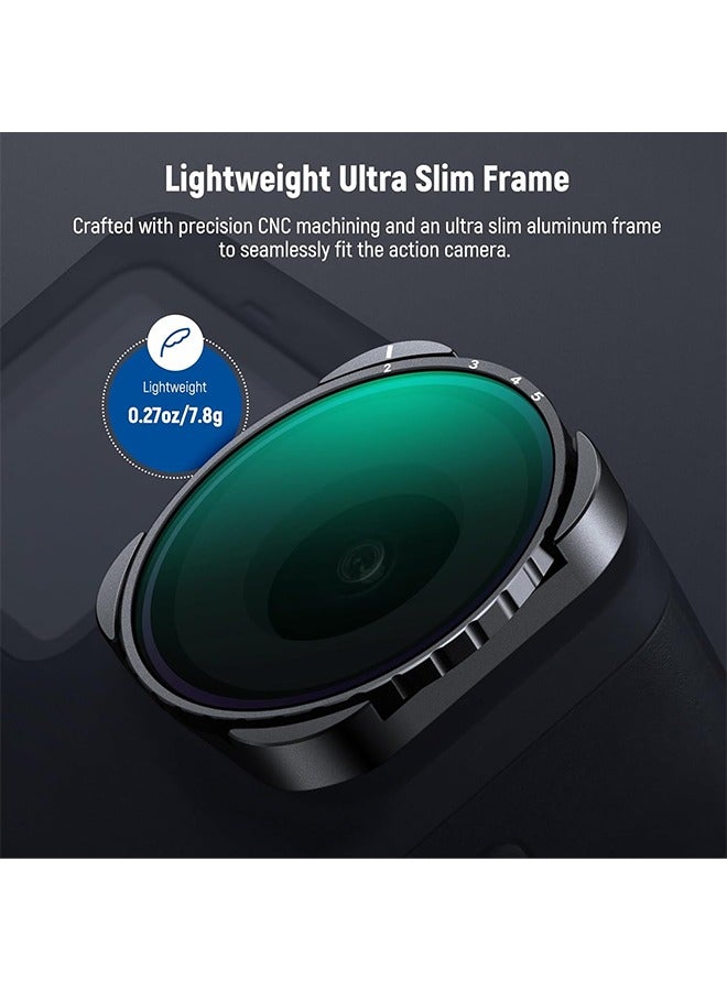 نيوير فلتر NEEWER متغير ND4-ND32 متوافق مع GoPro 9 10 11 12 13، فلتر ND متغير 2-5 توقفات مع زجاج بصري عالي الدقة متعدد الطبقات وإطار نحيف، بدون نمط X - Image 2