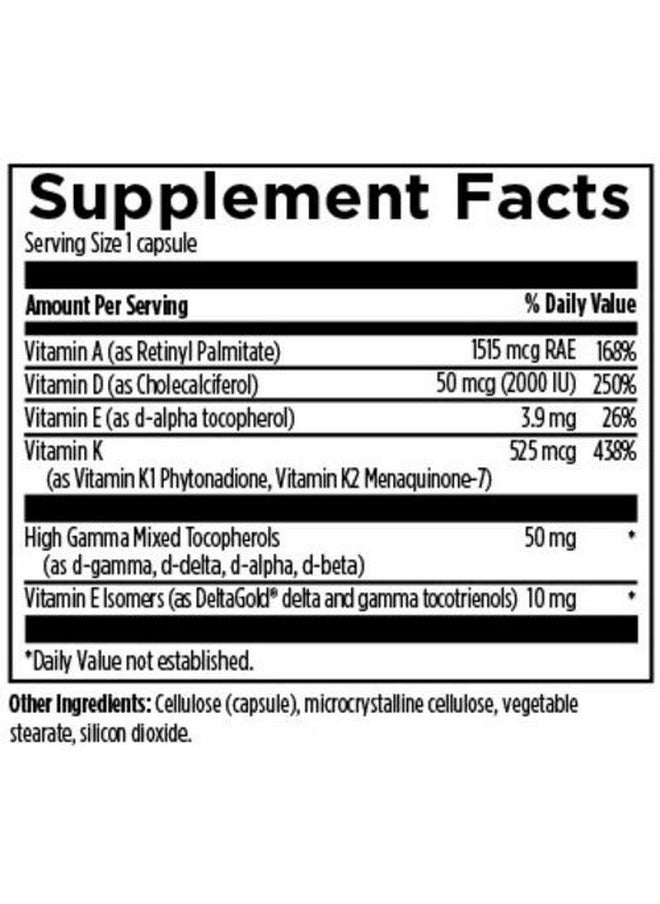 Vitamin D Complex 2000 Iu Vit D3 With Vitamins A E (Tocopherols + Tocotrienols) K (K1 + K2) Bone + Immune Support Supplement Nongmo + No Soy (60 Capsules)