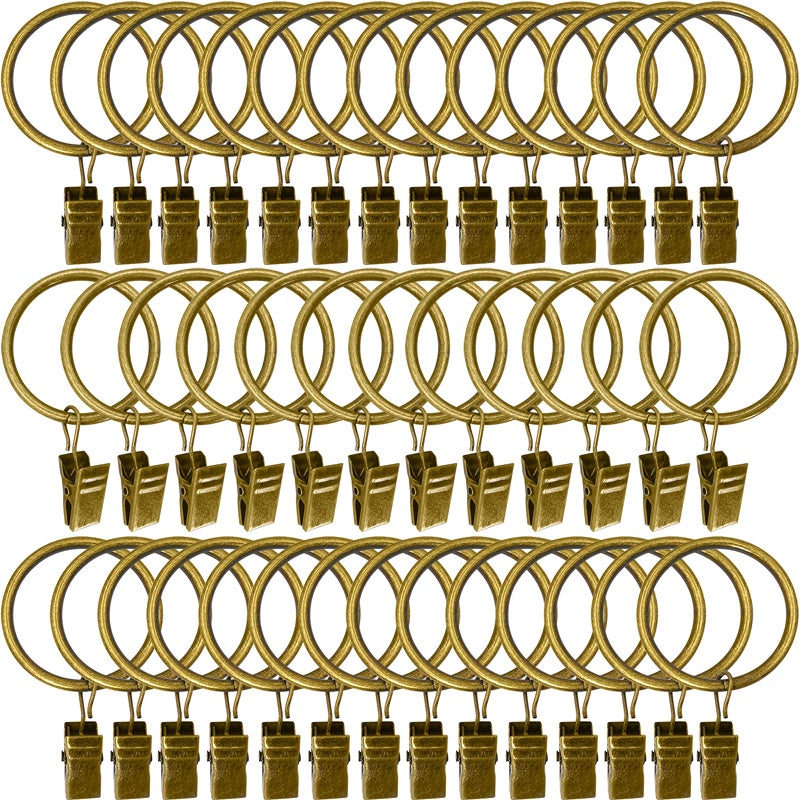 AMZSEVEN 40 Pack Metal Curtain Rings with Clips Drapery Clips Hooks Decorative Curtain Rod Clips 15 in Interior Diameter Antique Bronze
