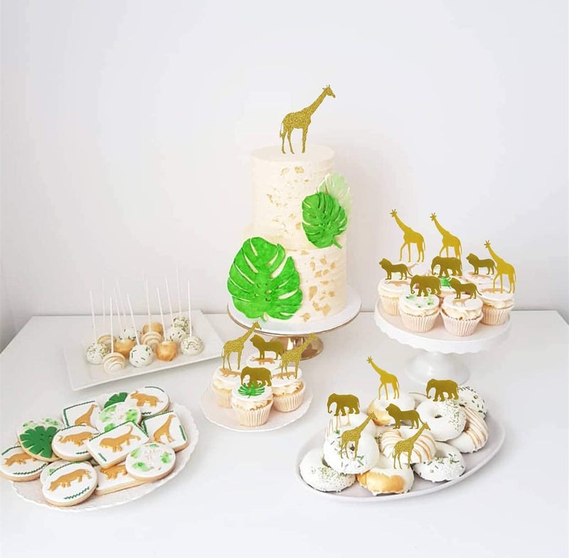 Festiko® 30 Pcs Gold Glitter Jungle Safari Animal Cupcake Toppers Jungle Animals Cake Decorations for Jungle safari Animals Party Birthday Party - Image 4