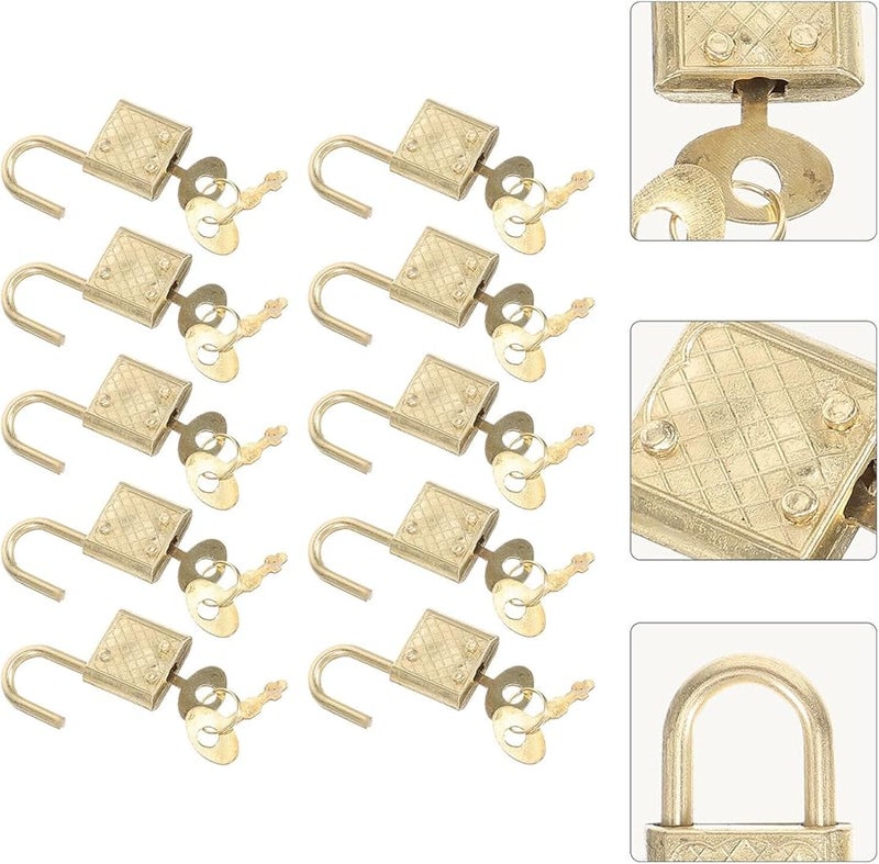 Mini Zinc Alloy Padlocks 10Pcs with Keys Anti Rust Safety Locks for Suitcases Backpacks Notebooks Gold - Image 5