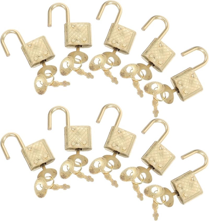 Mini Zinc Alloy Padlocks 10Pcs with Keys Anti Rust Safety Locks for Suitcases Backpacks Notebooks Gold - Image 1