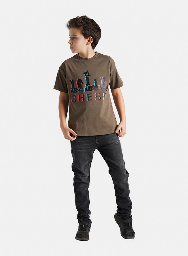 Remint Boys Chess T-Shirt Khaki - Image 2