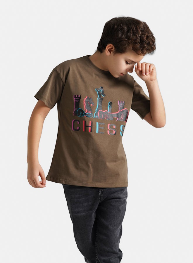 Remint Boys Chess T-Shirt Khaki - Image 3