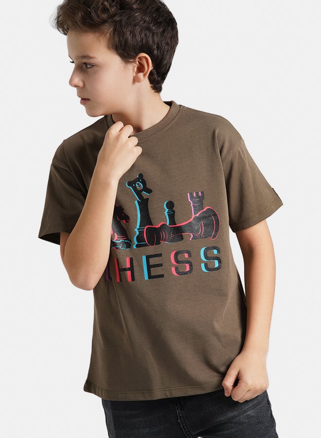 Remint Boys Chess T-Shirt Khaki - Image 1
