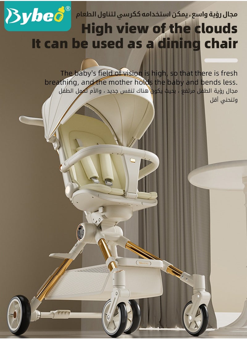 Bybeo Lightweight Baby Stroller, Multifunctional Travel Cabin, One-Hand Folding Babies Strollers for Newborn, Infant, Kids with Dinner Plate, Steering Wheel toy, Sunshade and Reversible Reclining Seat  - Image 3