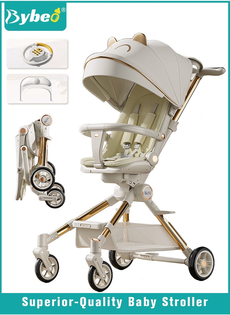 Bybeo Lightweight Baby Stroller, Multifunctional Travel Cabin, One-Hand Folding Babies Strollers for Newborn, Infant, Kids with Dinner Plate, Steering Wheel toy, Sunshade and Reversible Reclining Seat  - Image 1