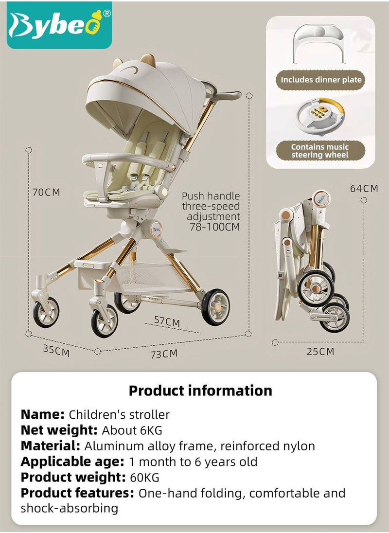 Bybeo - Lightweight Baby Stroller, Multifunctional Travel Cabin, One-Hand Folding Babies Strollers for Newborn, Infant, Kids with Dinner Plate, Steering Wheel toy, Sunshade and Reversible Reclining Seat - Image 1