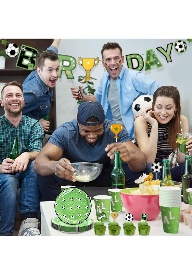 Excefore Soccer Party Tableware, Football Theme Kids Birthday Decoration Party Accessories Set, Happy Birthday Banner, Plates, Cake Toppers, Cups, Straws, for Football Fans (16 Guests) - Image 4