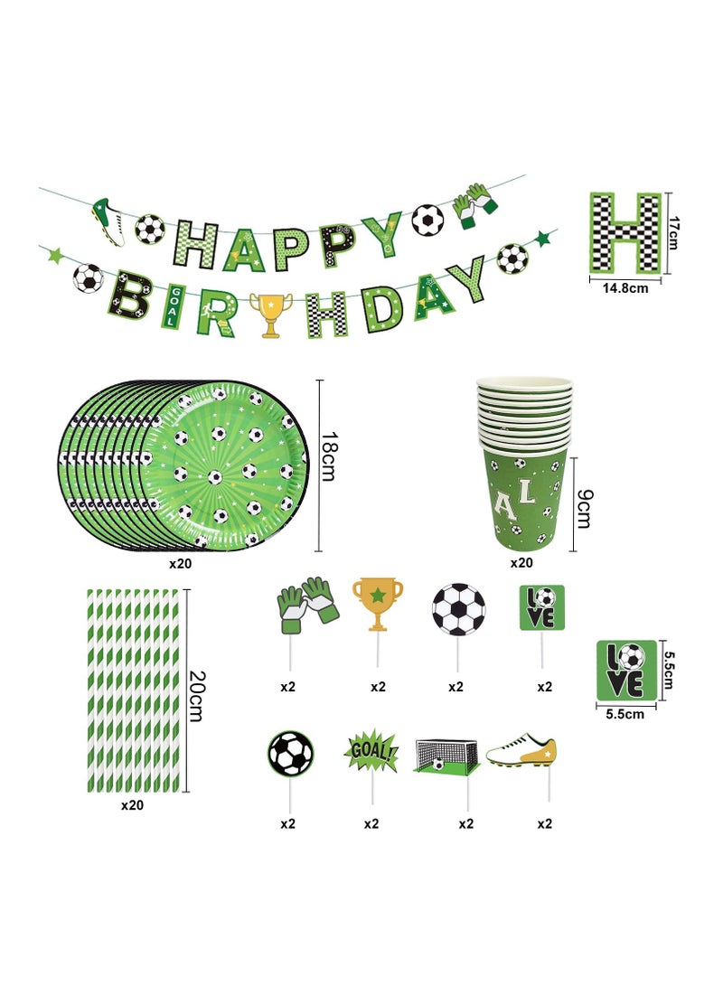 Excefore Soccer Party Tableware, Football Theme Kids Birthday Decoration Party Accessories Set, Happy Birthday Banner, Plates, Cake Toppers, Cups, Straws, for Football Fans (16 Guests) - Image 2