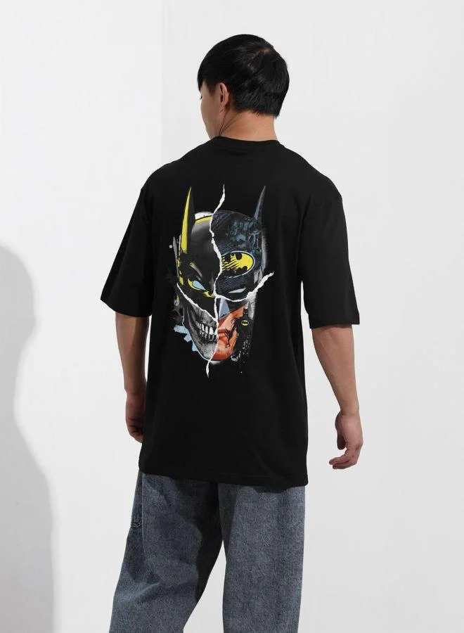 ذا انديان كراج كو Men Oversized Fit Batman Printed Crew Neck Half Sleeves T-Shirt