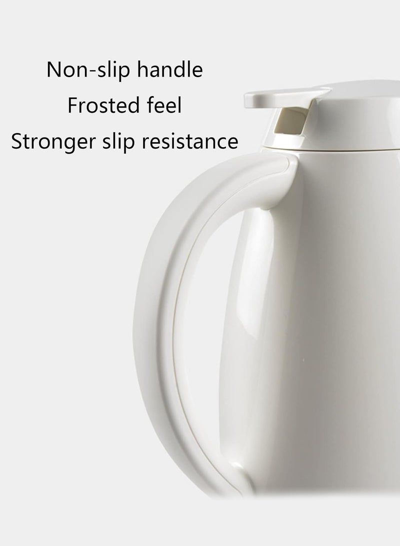 زجاجة حرارية سعة 1000 مل - قارورة مفرغة من الهواء بسعة كبيرة مع بطانة زجاجية، عزل حراري سميك، مادة آمنة للاستخدام في الطعام، صب بزر واحد، فوهة مقاومة للغبار - زجاجة ماء ساخنة متينة للمنزل والمكتب والسفر واستخدام كبار السن (أبيض) - Image 3