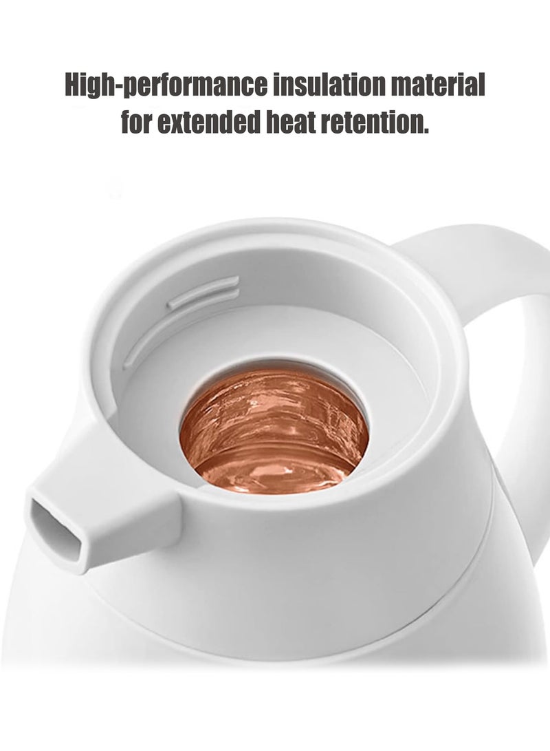 زجاجة حرارية سعة 1000 مل - قارورة مفرغة من الهواء بسعة كبيرة مع بطانة زجاجية، عزل حراري سميك، مادة آمنة للاستخدام في الطعام، صب بزر واحد، فوهة مقاومة للغبار - زجاجة ماء ساخنة متينة للمنزل والمكتب والسفر واستخدام كبار السن (أبيض) - Image 4