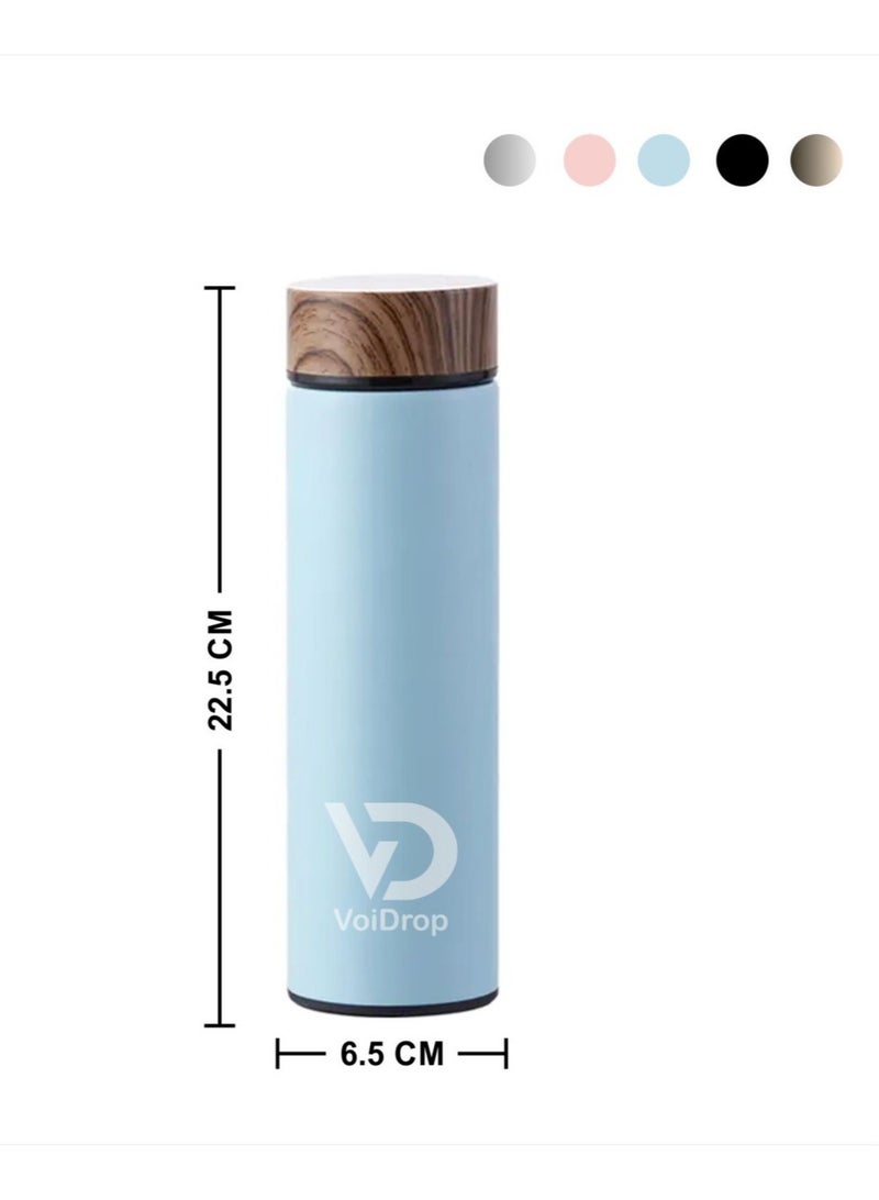 450 ML Insulated Water Bottle Stainless Steel  Water Bottle With Wooden Design lid, Water bottle with filter For Travel School Water Bottle Lightweight Water Bottle Sky Blue  - Image 2