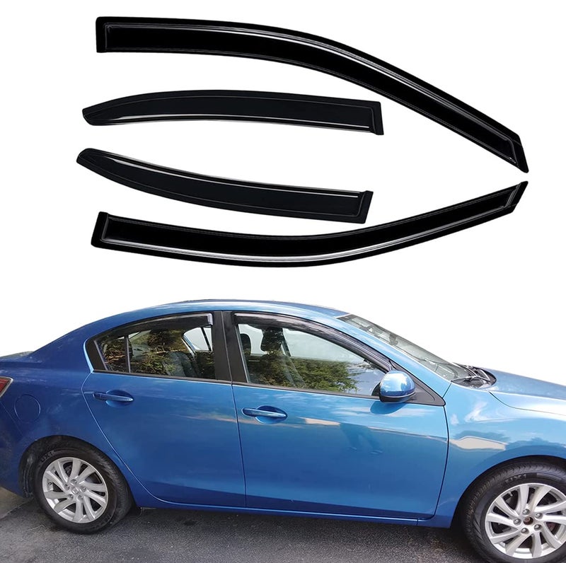 Deebior 94257 Side Window Visor Wind Vent Deflector fit for 20102013 Mazda 3 4Door Sedan 4pcs Outside Mount TapeOn Dark Smoke Nice Rain Guards Set