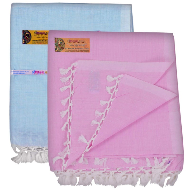 EthnicAlive Bhagalpuri Handloom Organic Blue and Pink Combo Silk Soft Chadar Pack of 2 - Image 1