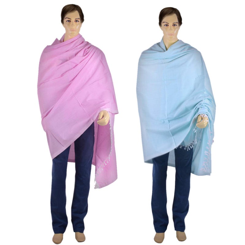 EthnicAlive Bhagalpuri Handloom Organic Blue and Pink Combo Silk Soft Chadar Pack of 2 - Image 2