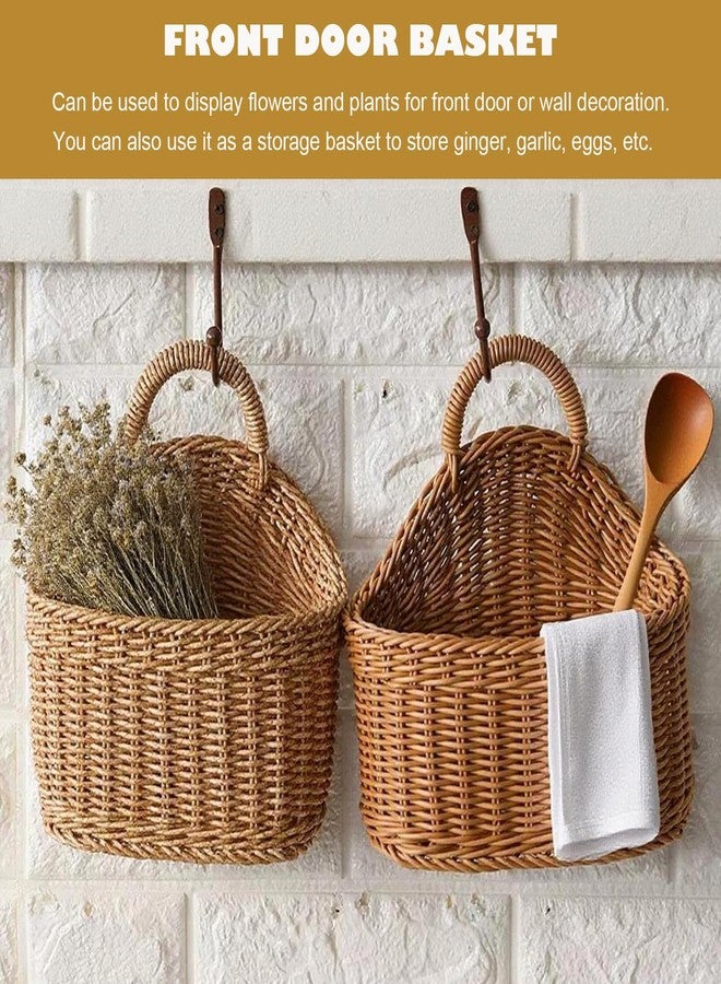 JWTIFOA Hanging Basket Plastic Woven Wall Basket, Decorative Front Door Baskets for Flowers Plants, Small Wicker Basket for Organizing - Image 3