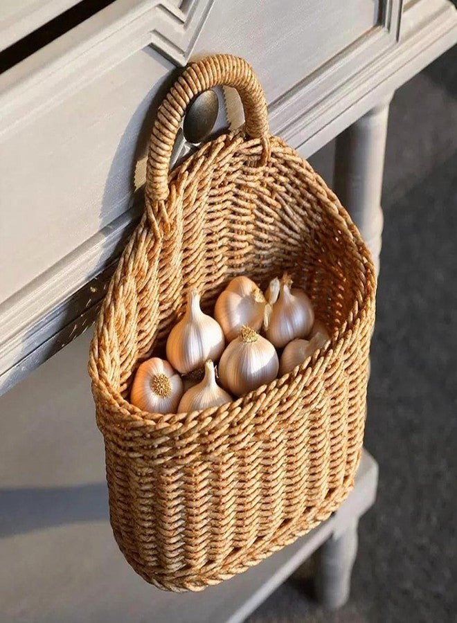 JWTIFOA Hanging Basket Plastic Woven Wall Basket, Decorative Front Door Baskets for Flowers Plants, Small Wicker Basket for Organizing - Image 5