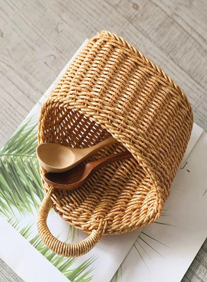 JWTIFOA Hanging Basket Plastic Woven Wall Basket, Decorative Front Door Baskets for Flowers Plants, Small Wicker Basket for Organizing - Image 4