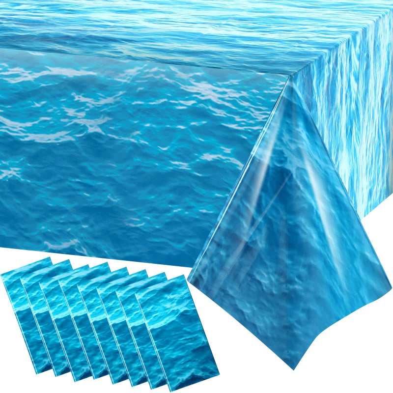 Irenare Ocean Waves Plastic Tablecloth Ocean Table Cover Water Print Table Cover Sea Tablecloth Blue for Beach Pool Birthday Party Decoration Shower Supplies8 Pieces54 x 108 Inch