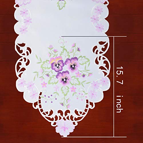 Simhomsen Floral Table Runners, Embroidered Purple Pansy Flowers on Cream-White Background (14 × 69 Inch) - Image 3